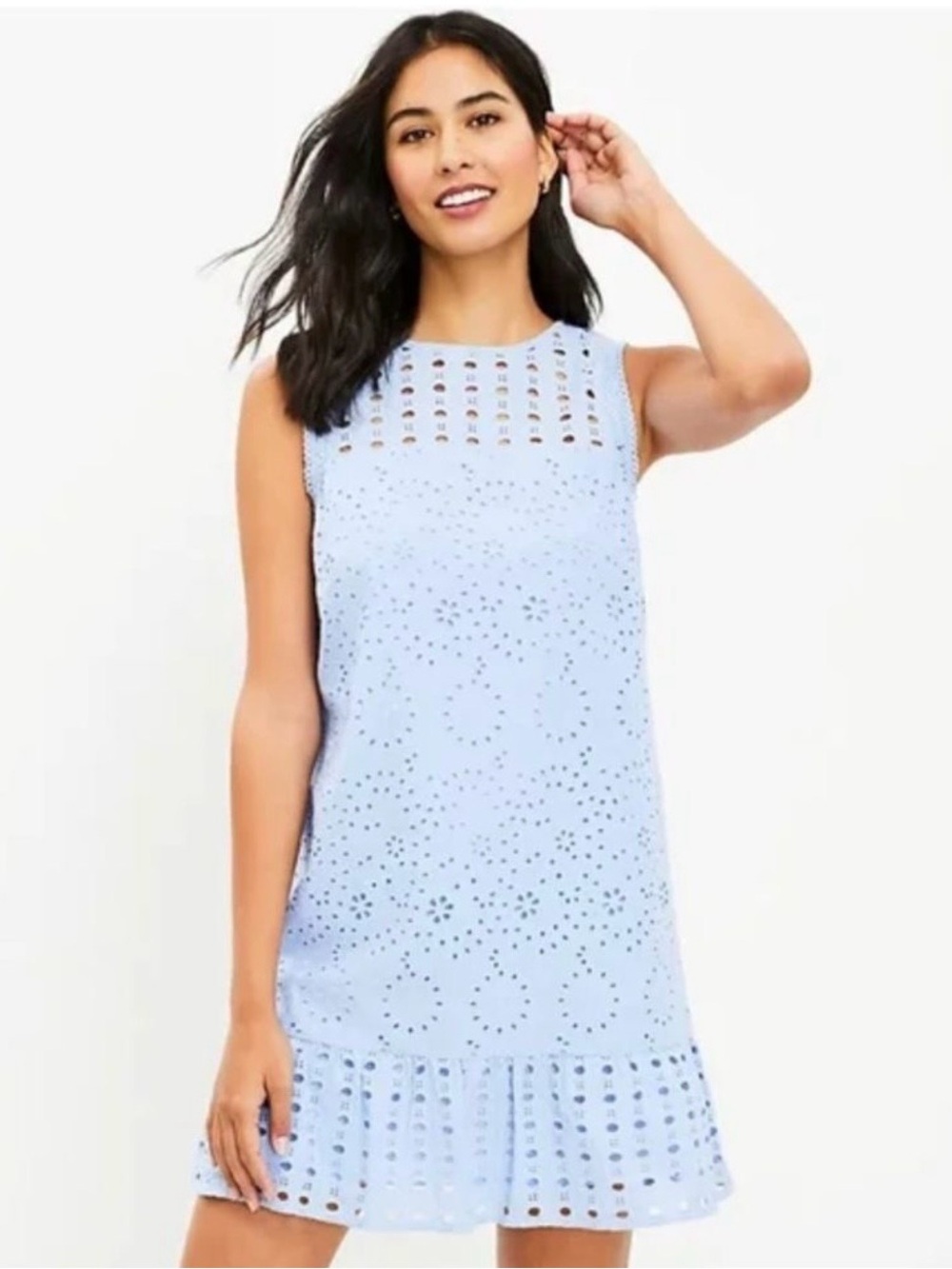 LOFT Eyelet Sleeveless Flounce Shift Dress Size 2